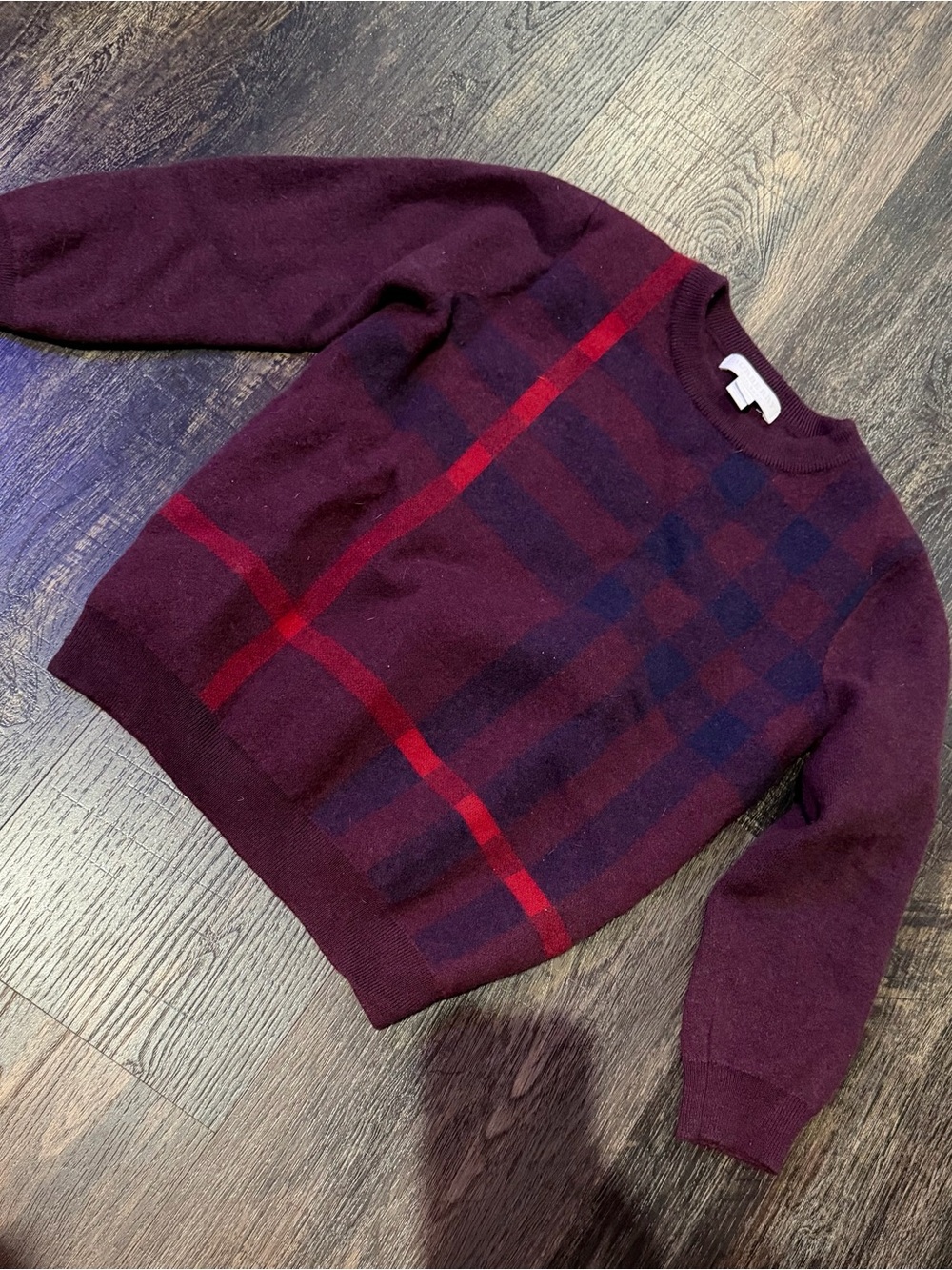 Burberry Children 7Y Wool Cashmere Check Sweater Burgundy